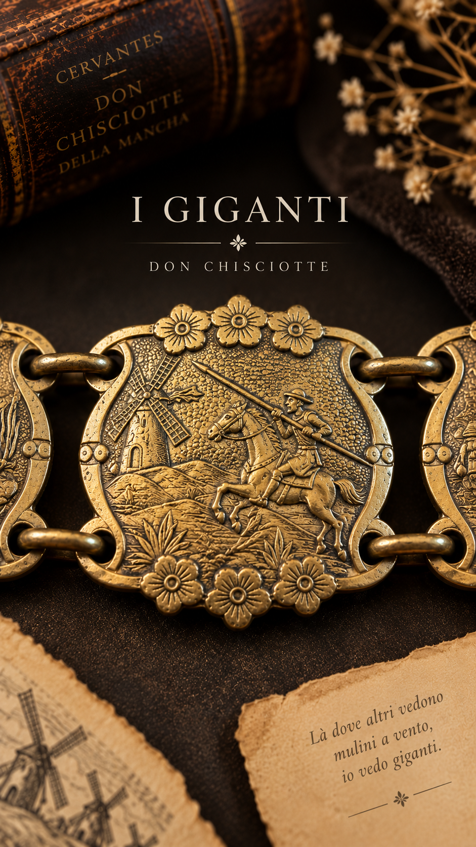 Bracciale vintage anni ‘50 con narrazione Don Chisciotte Cervantes