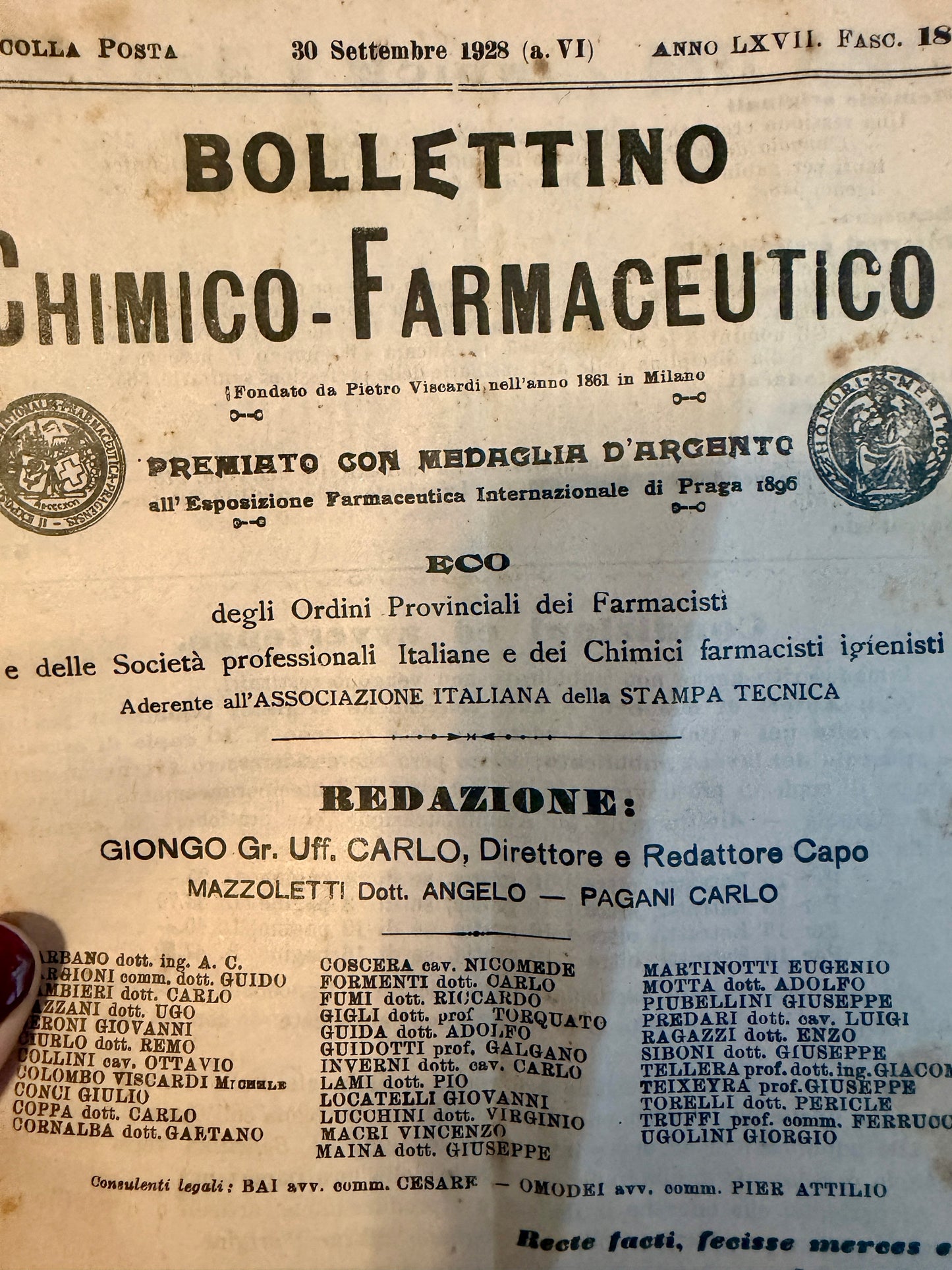 Coppia riviste Bollettino Farmaceutico 1928