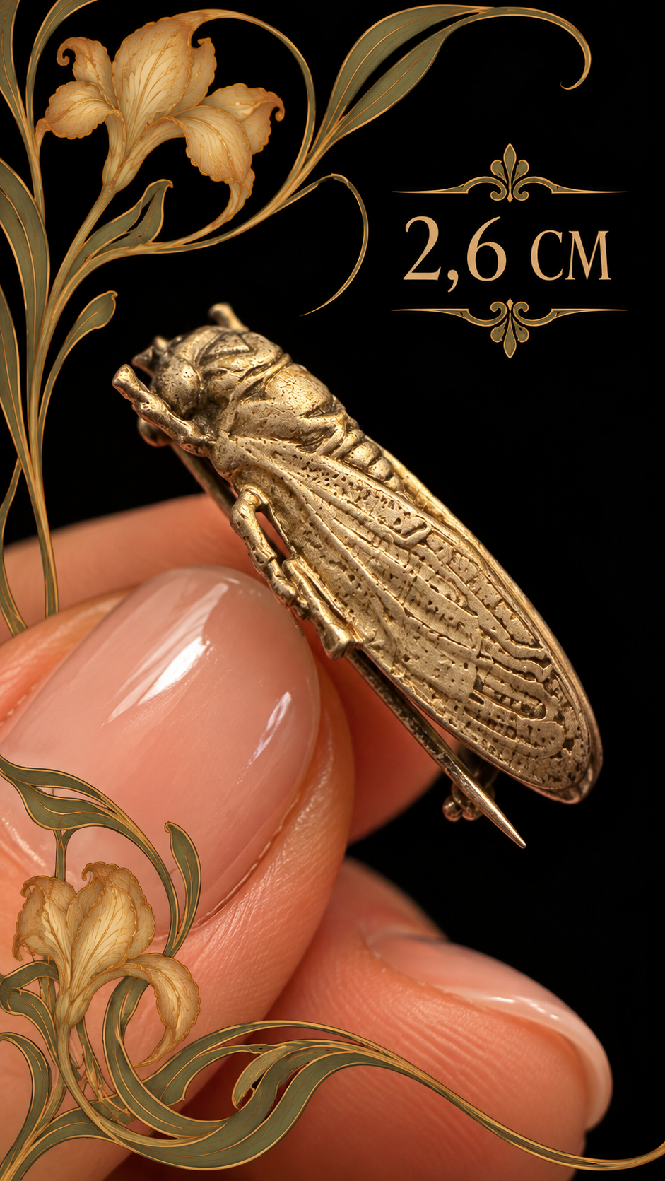 Spilla gioiello cicala argentata Art Nouveau primi ‘900