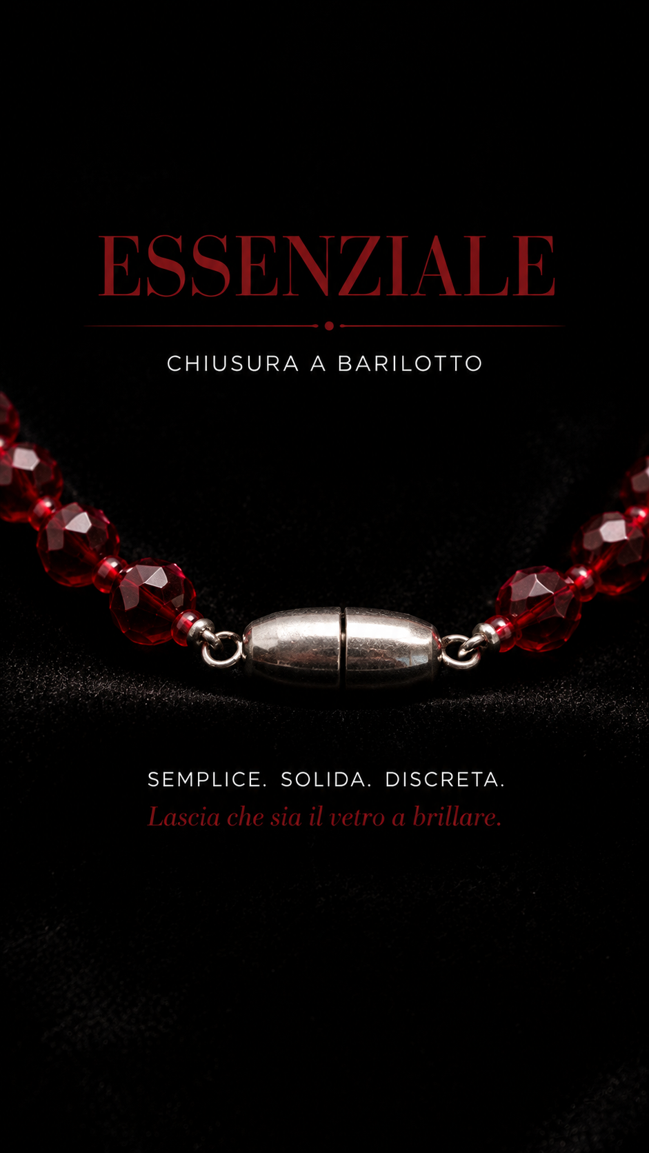 Collana in perle di vetro sfaccettato degradé rosso anni ‘60 con chiusura a barilotto argentata
