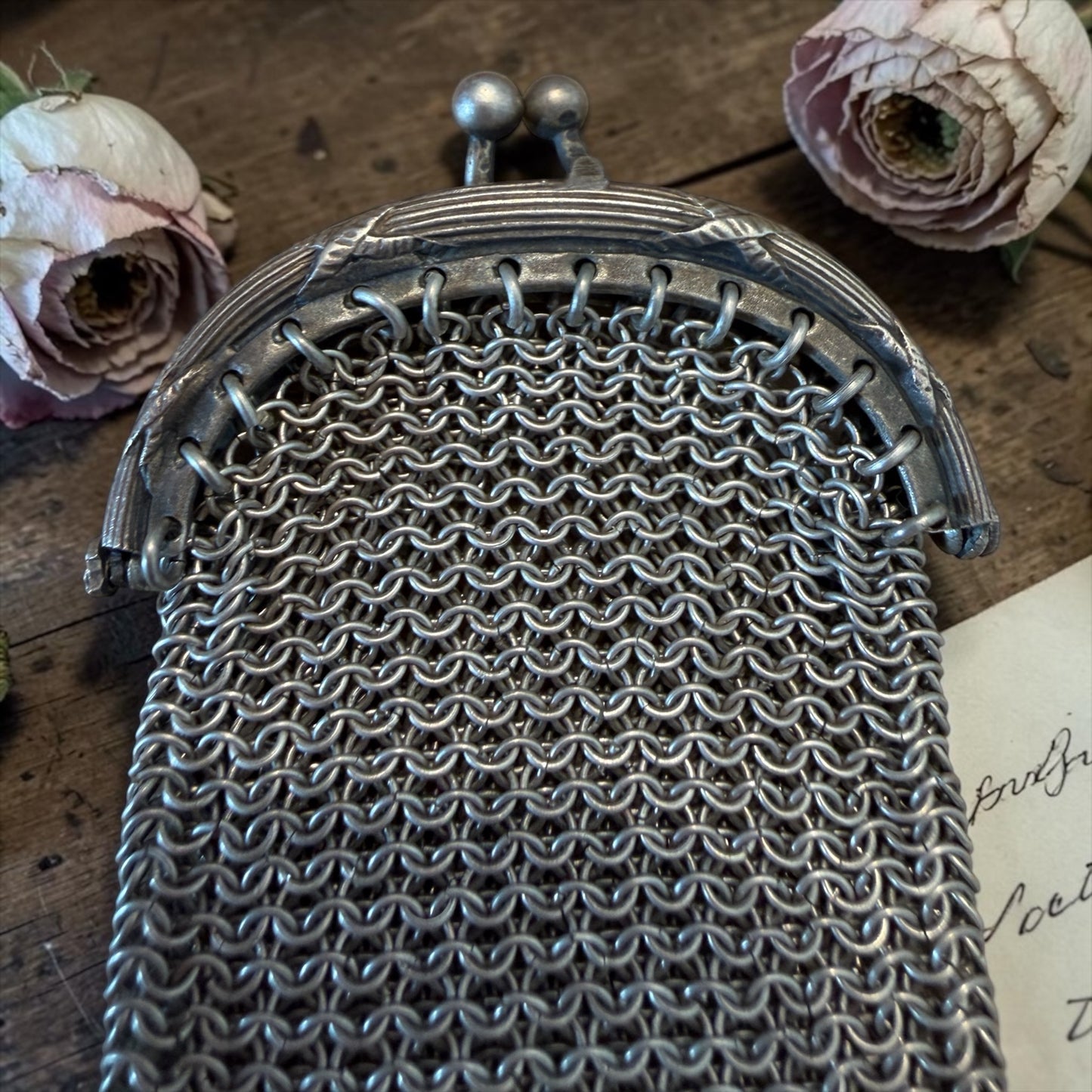 Borsa da châtelaine portamonete argentato antico fine ‘800 primo ‘900