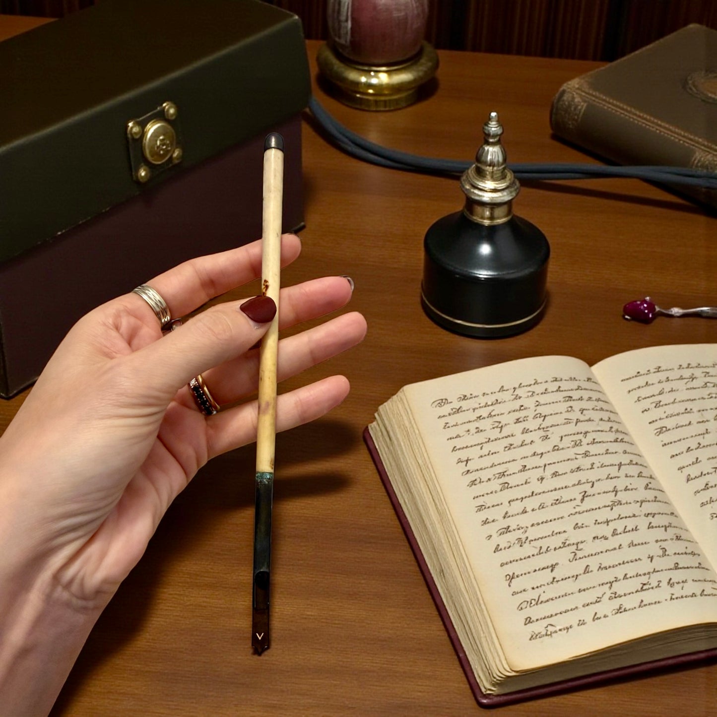 Antica penna da signora in osso ed argento, fine ‘800 primo ‘900