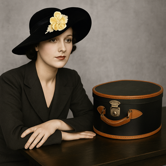 Elegante cappello anni 30 da cerimonia con cappelliera da viaggio originale