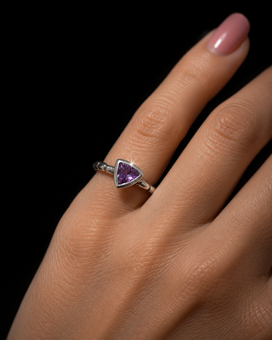 Anello fedina in argento 925 e ametista