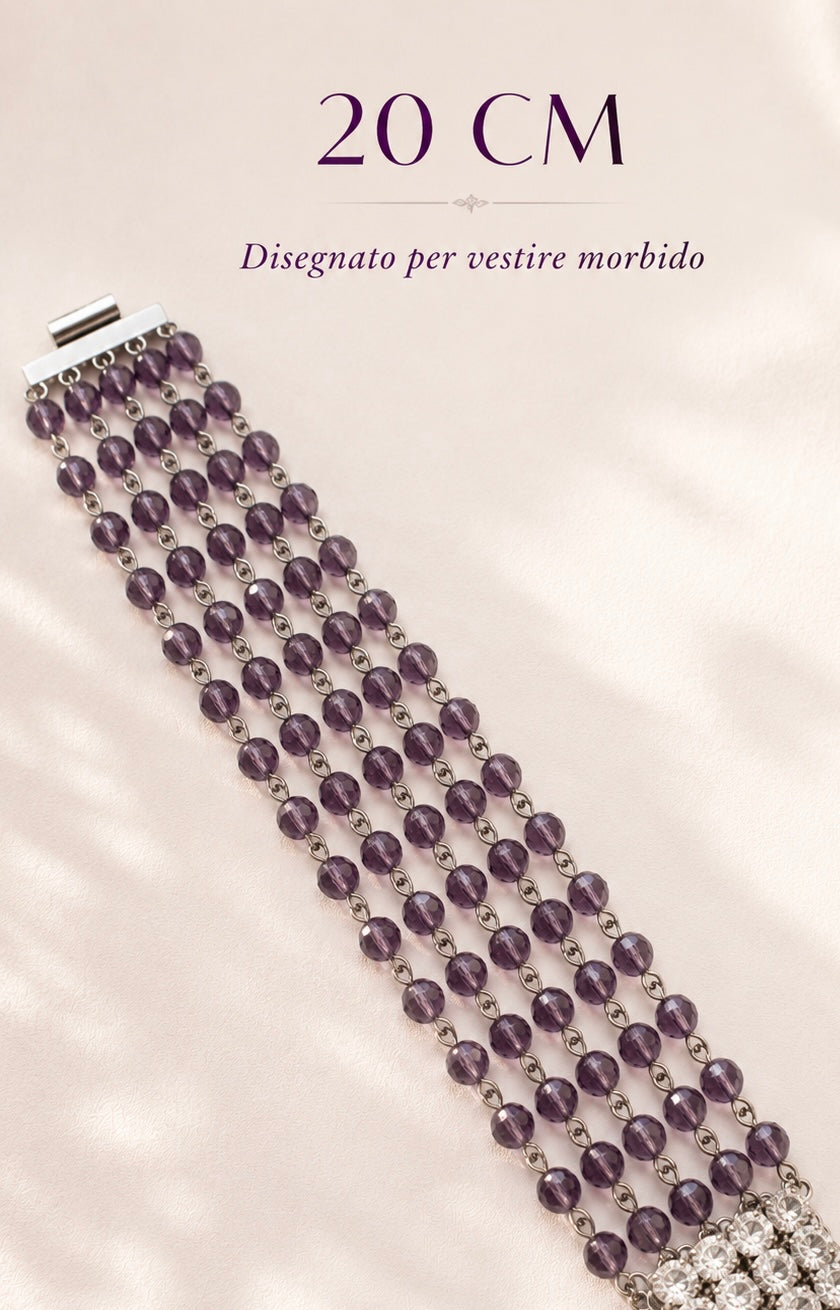 Bracciale a cinque fili di perle di vetro sfaccettate con grande chiusura gioiello