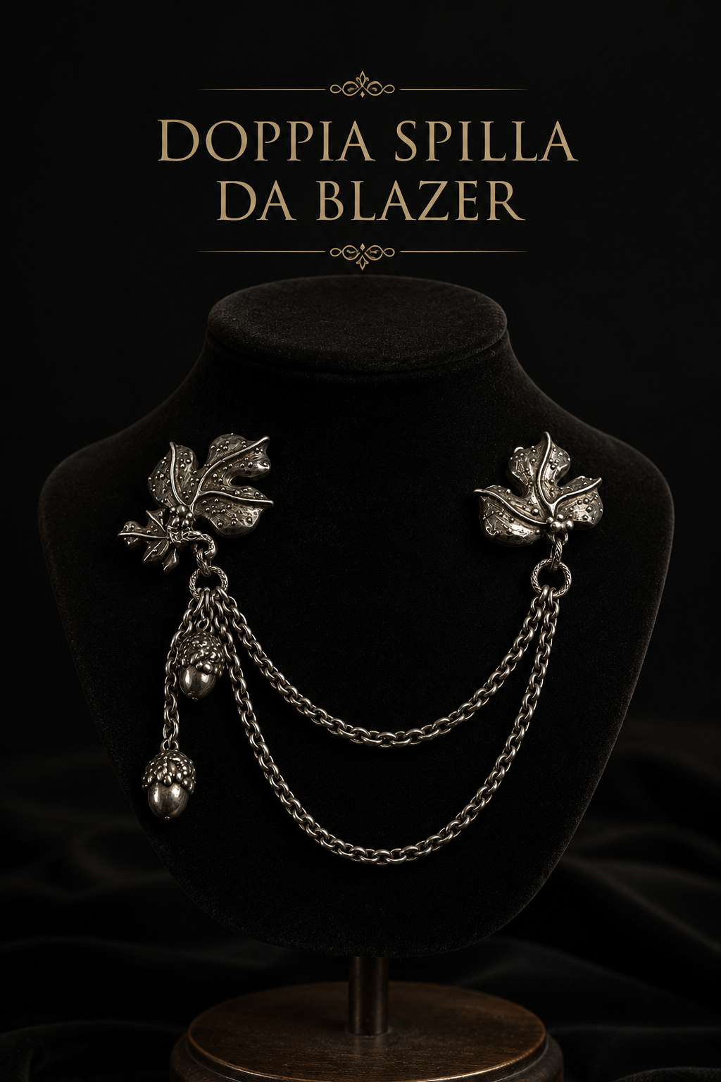 Splendida doppia spilla da blazer Comptoir de la Banquise Paris, quercia e ghiande, haute couture 80s