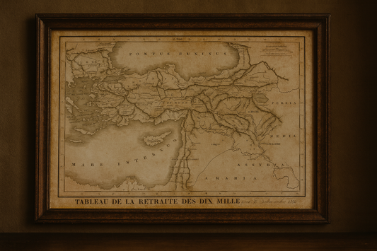 Antica mappa incisione rame Delamarche 1830, ritirata dei 10.000 (Anabasi Senofonte)