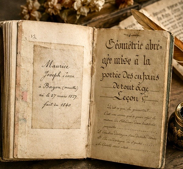 Manoscritto del 1840, 130 pagine sulla Geometria ed il nuovo sistema metrico, firmato