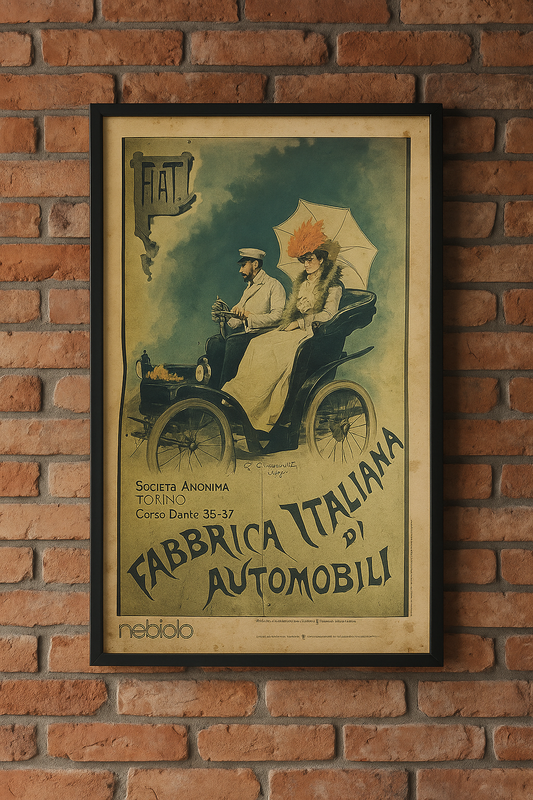 Manifesto Carpanetto per Fiat in riedizione originale e rara Nebiolo anni ‘70 / Cartiera Fedrigoni