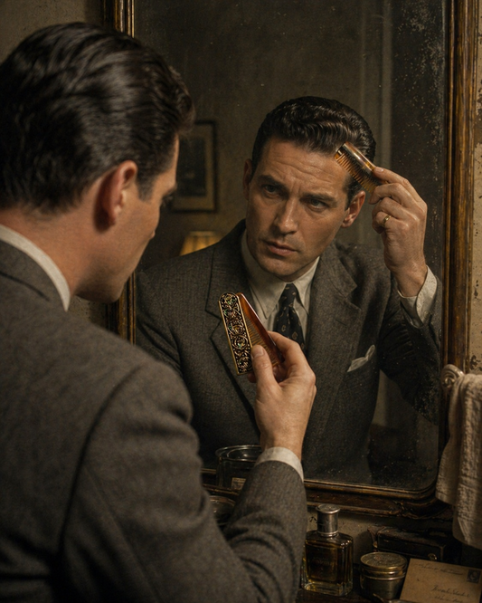 Pettine da taschino con custodia decorata, anni ‘50-‘60 per capelli, barba e baffi