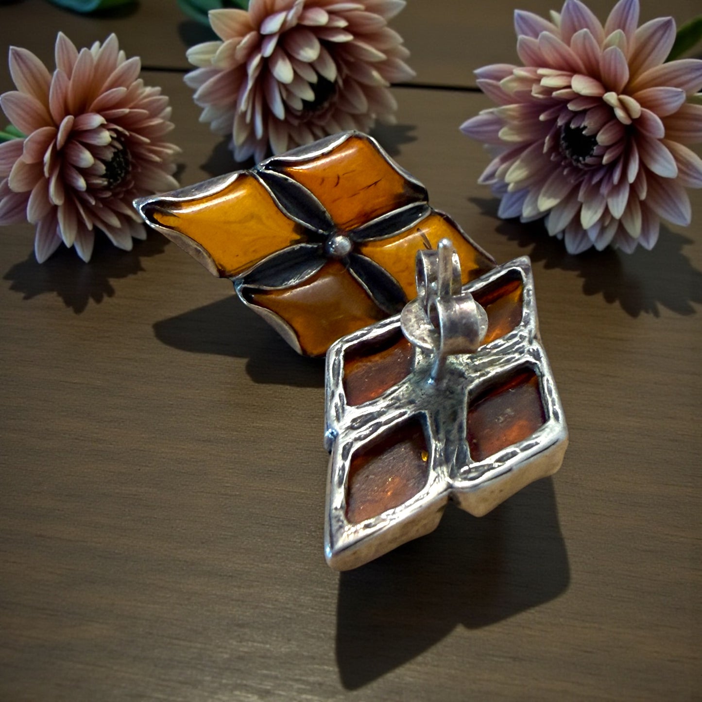 Orecchini argento e ambra baltica, vintage 70s