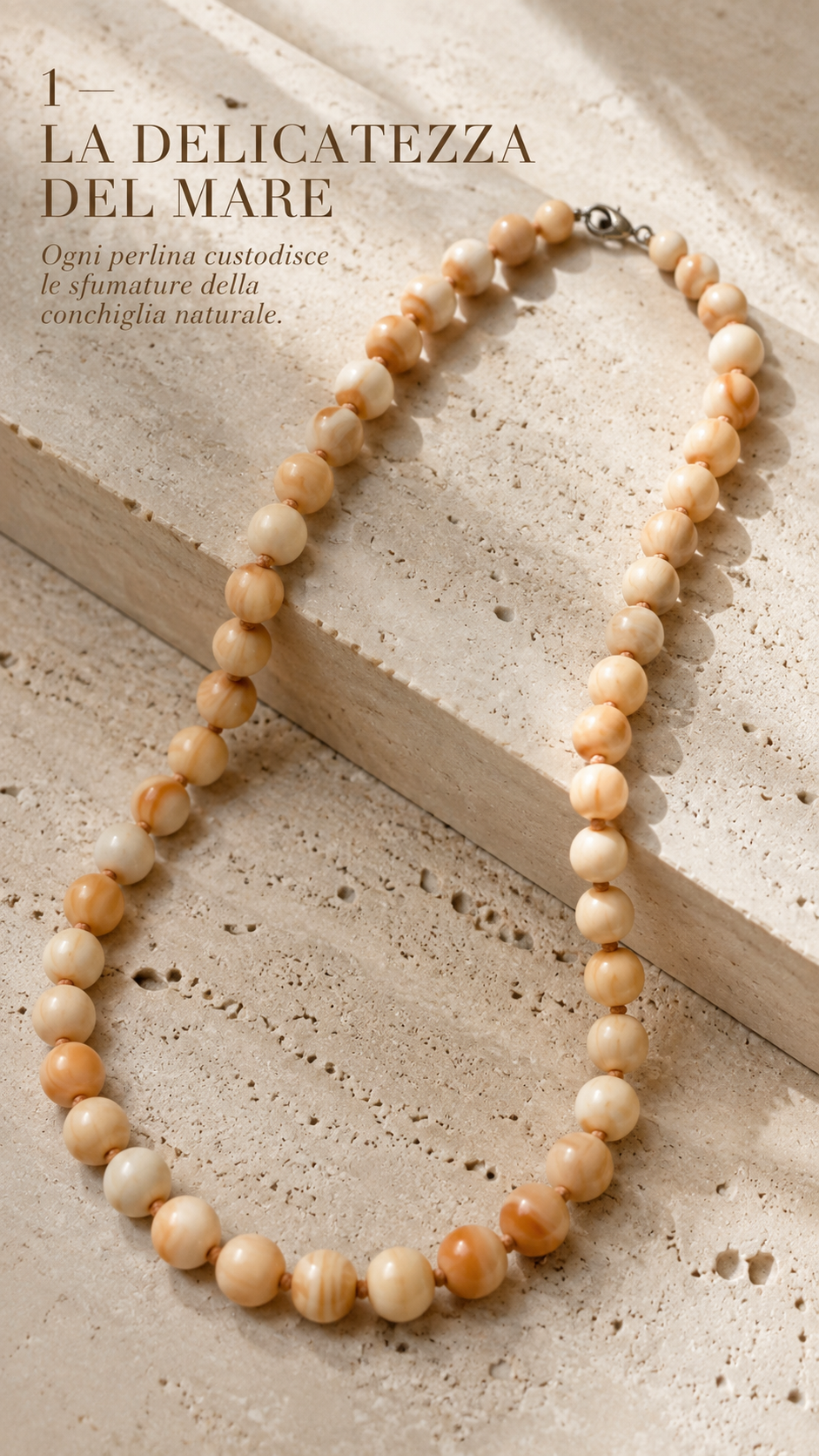 Collana in perle di autentica conchiglia corniola