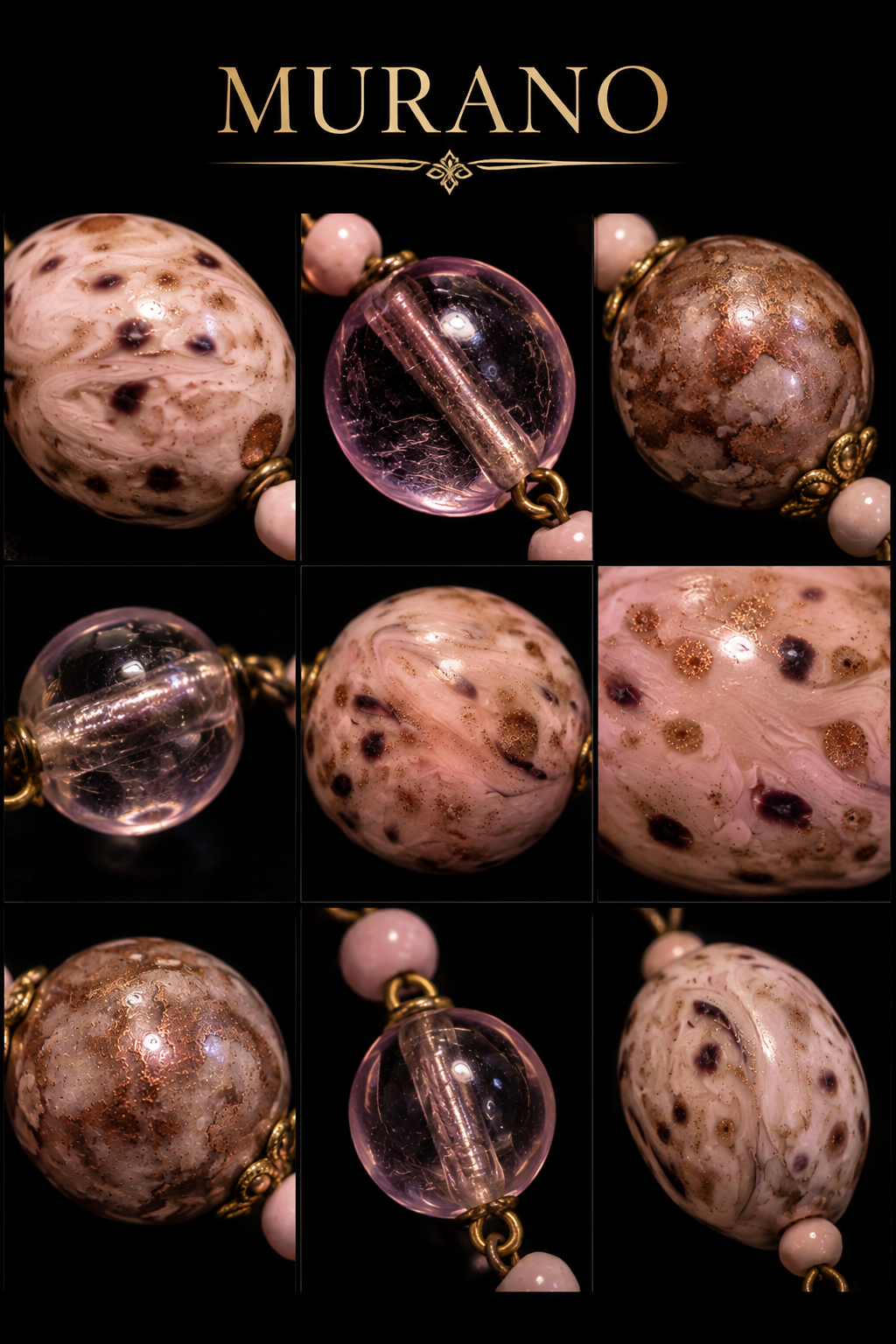 Splendida collana in vetri artistici di Murano palette del rosa, anni ‘50 - ‘60