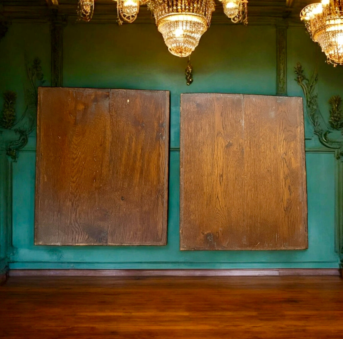 Coppia pannelli boiserie, tema venatorio, fine ottocento