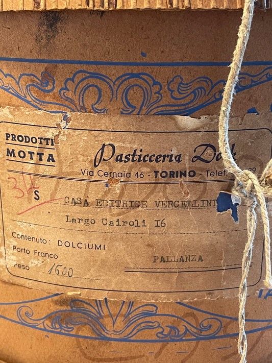 Antica scatola di dolciumi Motta viaggiata anno 1937
