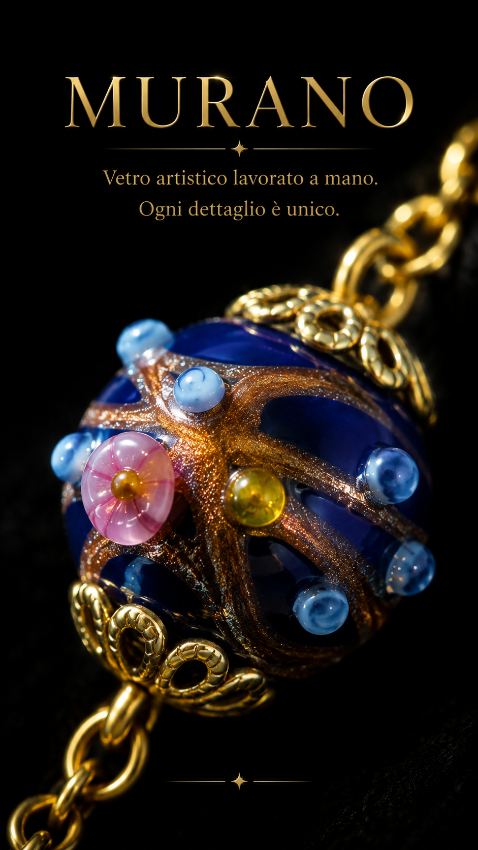 Collana con perle artistiche in vetro di Murano, 70s