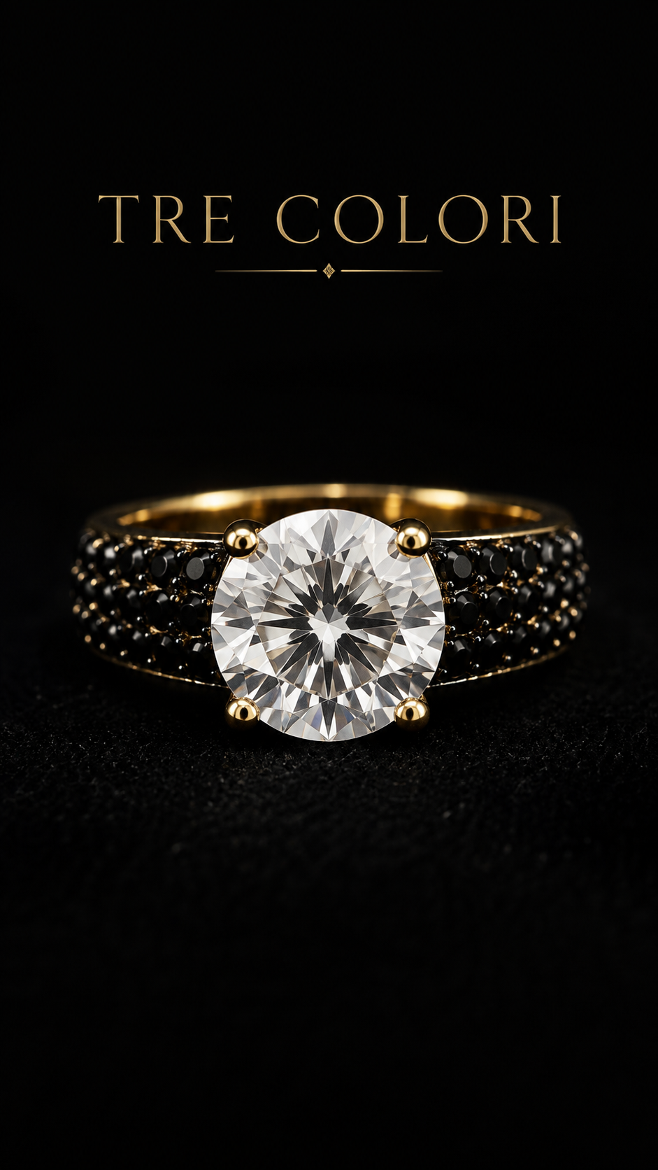 Anello solitario contemporaneo placcato oro a fascia con zirconia cubica e pietre sfaccettate nere