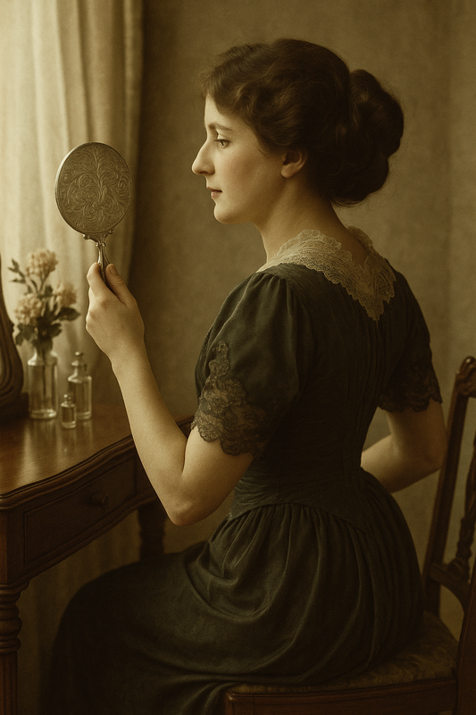 Specchio in argento 800 da toeletta, primo ‘900 finemente cesellato