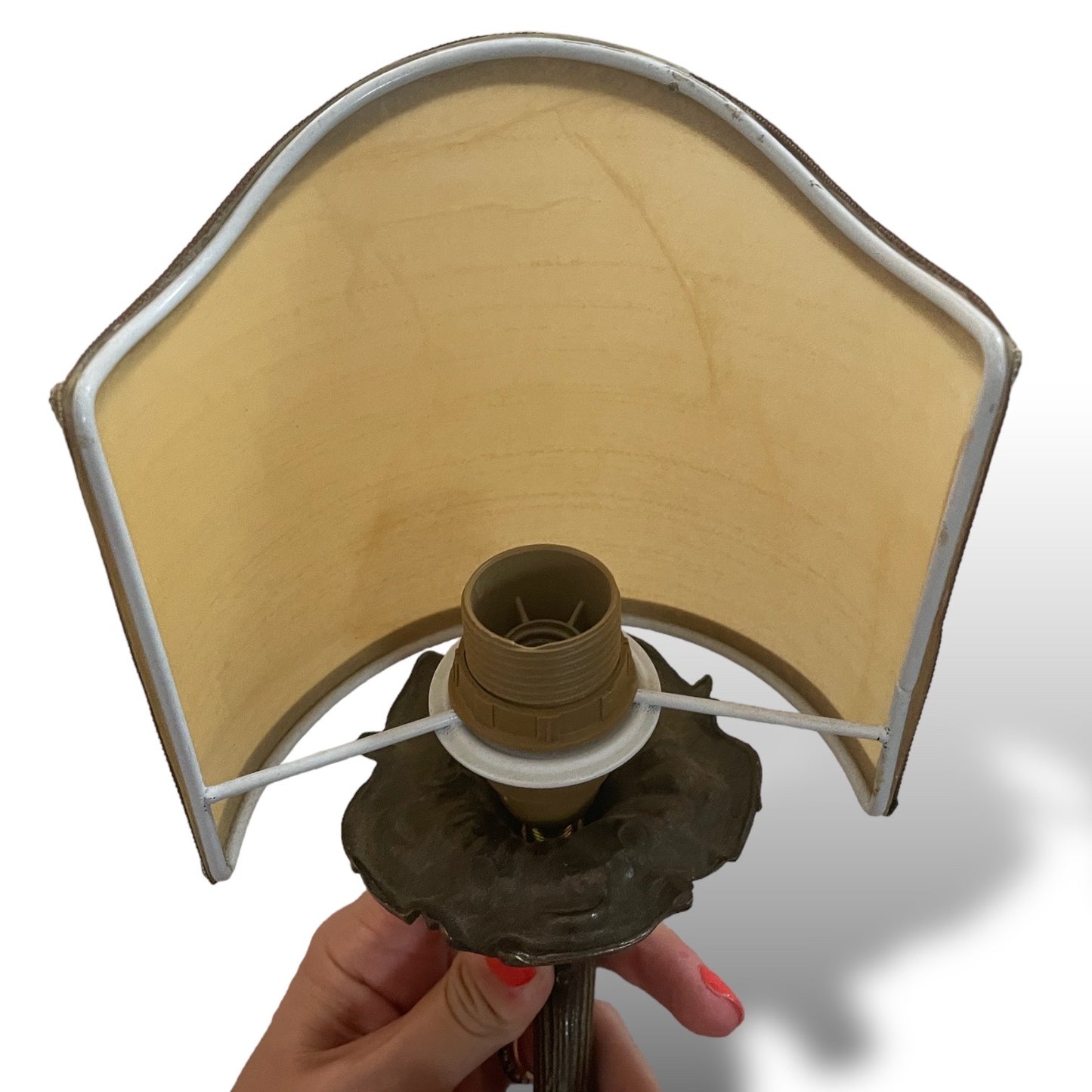 Pair of brass and fabric lamps