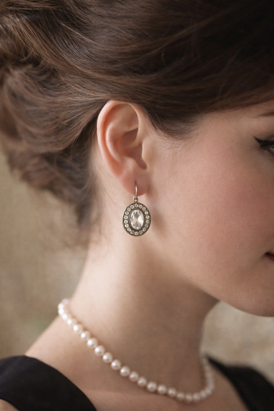 Orecchini a monachina in argento 925 con cristalli, anni ‘60