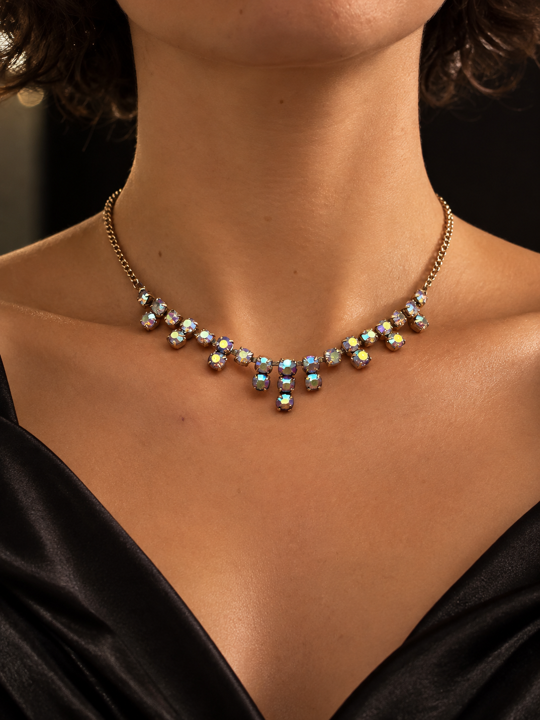 Collier ras du cou anni 50-60 gioiello cocktail con Aurora Borealis