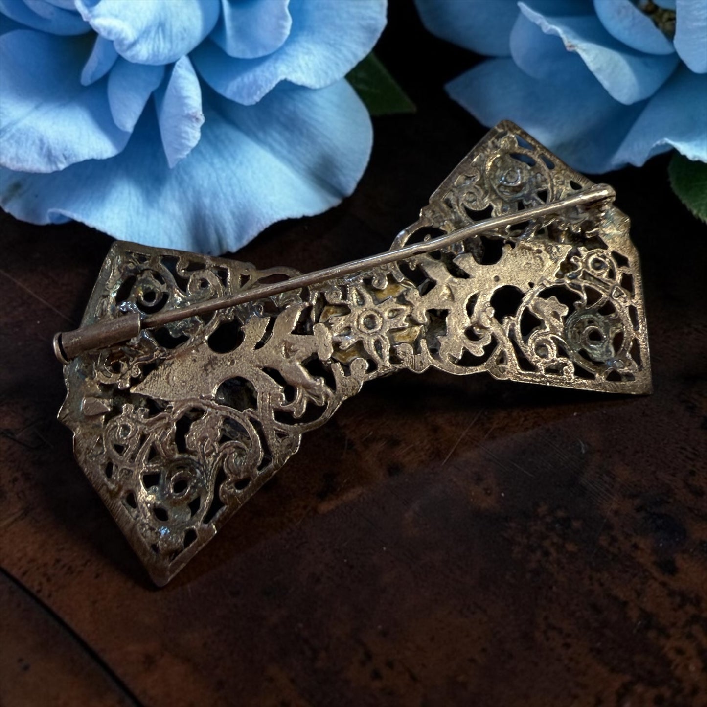 Spilla art déco a papillon anni ‘30 in argento 800 con turchese