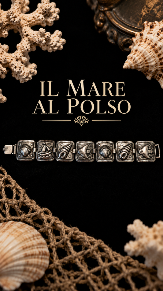 Bracciale placcato argento francese anni ‘60 con decorazioni a tema marino