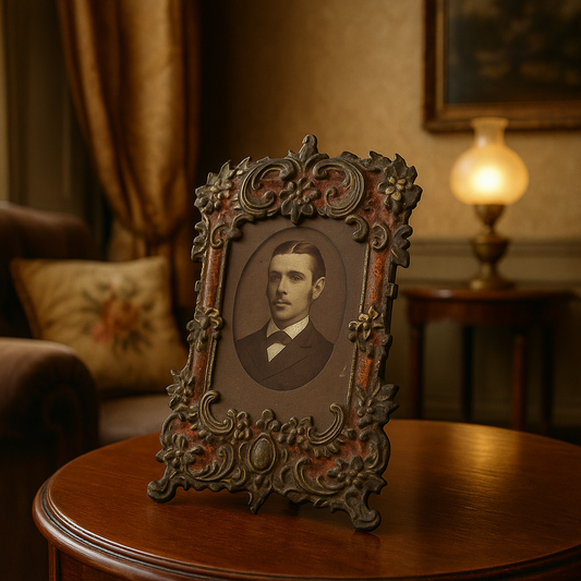 Antico ritratto da salotto ca 1880 in cornice a volute coeva