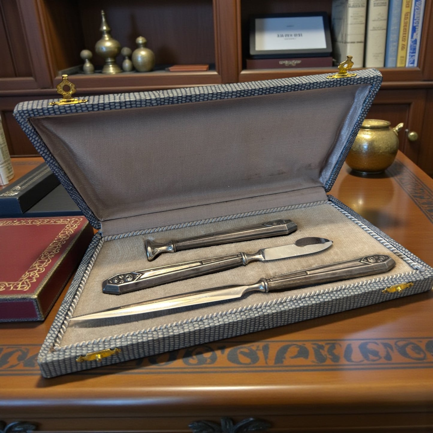 Antico set da scrittoio in custodia, art Déco, mai utilizzato condizioni perfette