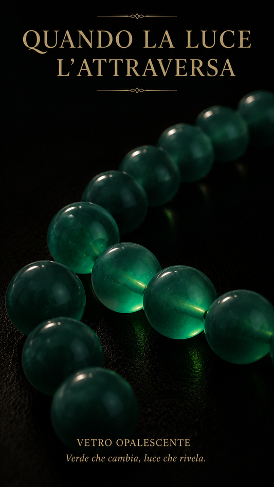 Collana perle in vetro verde opalescente anni ‘30-‘50