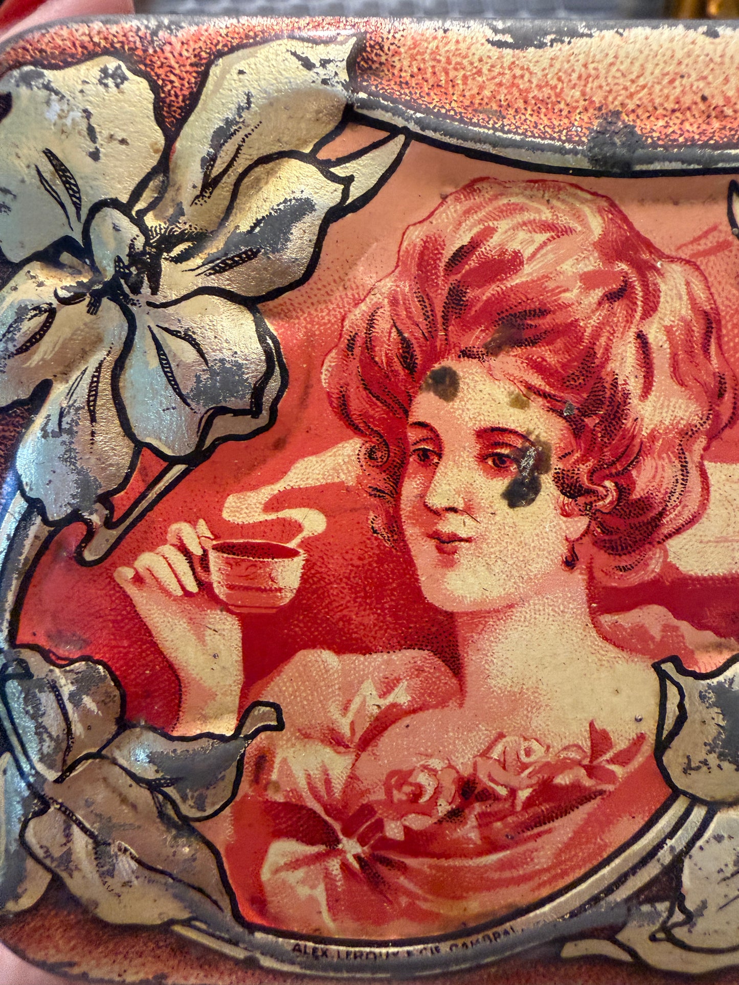 Set n. 3 antiche scatole di latta Leroux Cambrai rarissime art Nouveau per cicoria, dolci e farina.