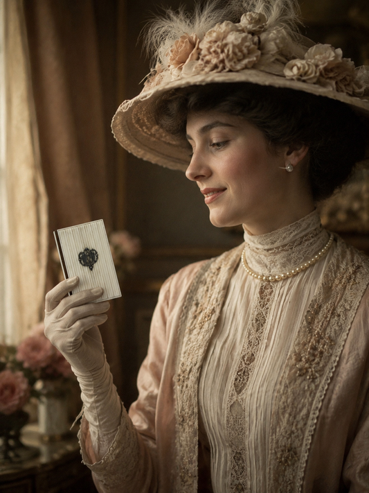Carnet de bal Art Nouveau con applicazione argento e interno seta