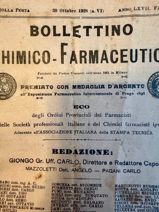 Coppia riviste Bollettino Farmaceutico 1928