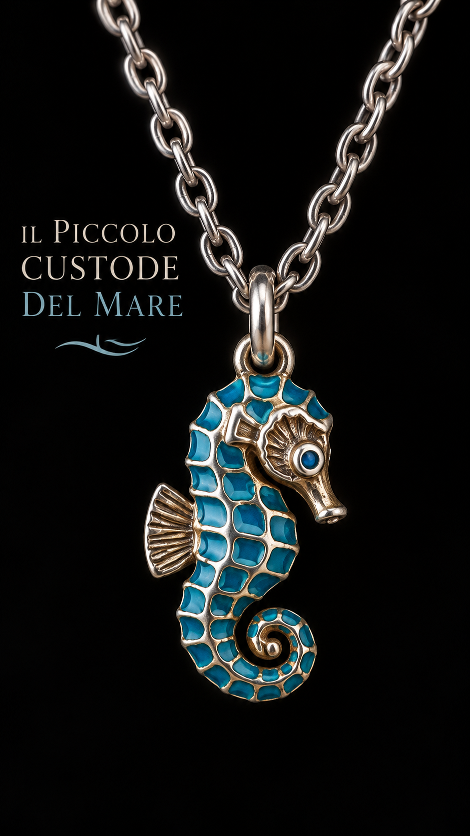 Catena in argento 60 cm GIORGI con pendente in argento Cavalluccio Marino bifacciale