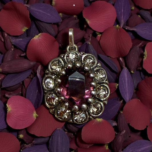 Ciondolo gioiello pendente in argento 835, italiano, anni ‘60 con corona zirconi