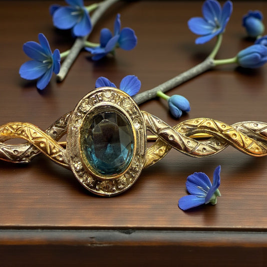 Spilla argento 925 con due serpenti intrecciati e pietra centrale, italiana, punz. Arezzo