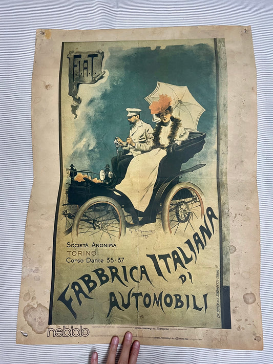Manifesto Carpanetto per Fiat in riedizione originale e rara Nebiolo anni ‘70 / Cartiera Fedrigoni