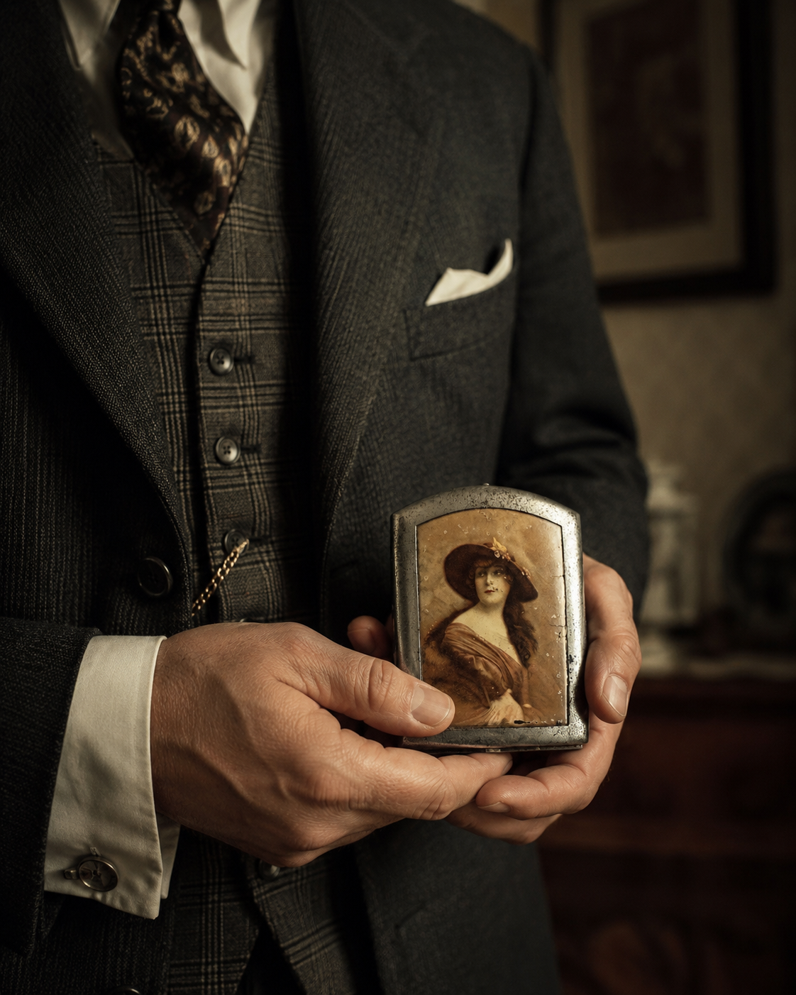 Portasigarette da tasca con ritratto di donna, tardo Liberty, anni ‘30 ca