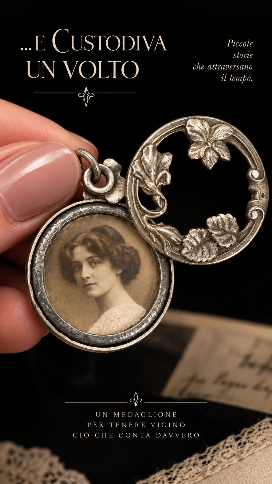 Medaglione art Nouveau a scorrimento con viola del pensiero 1910