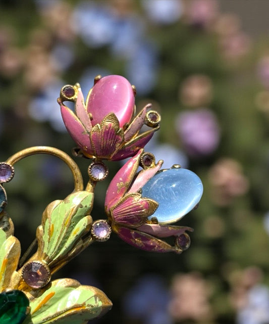 Antica spilla, cecoslovacca, bouquet di fiori anni ‘40
