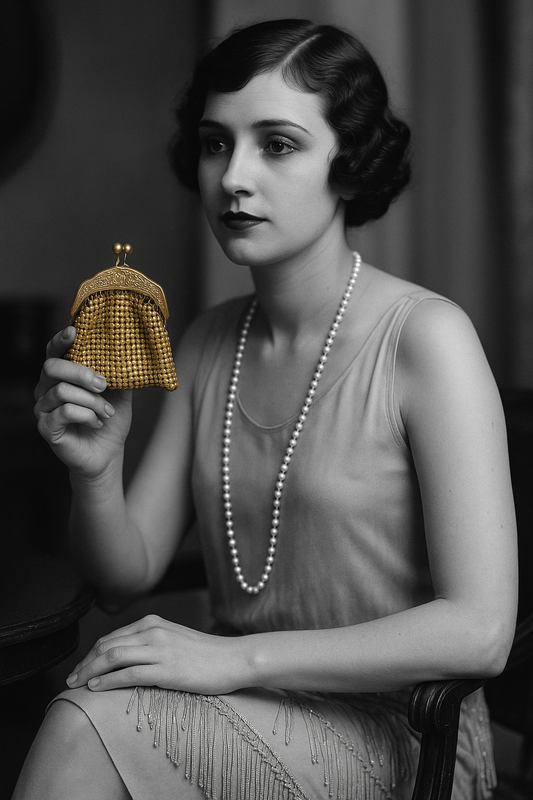 Borsellino anni ‘20 in maglia dorata di perline pressate