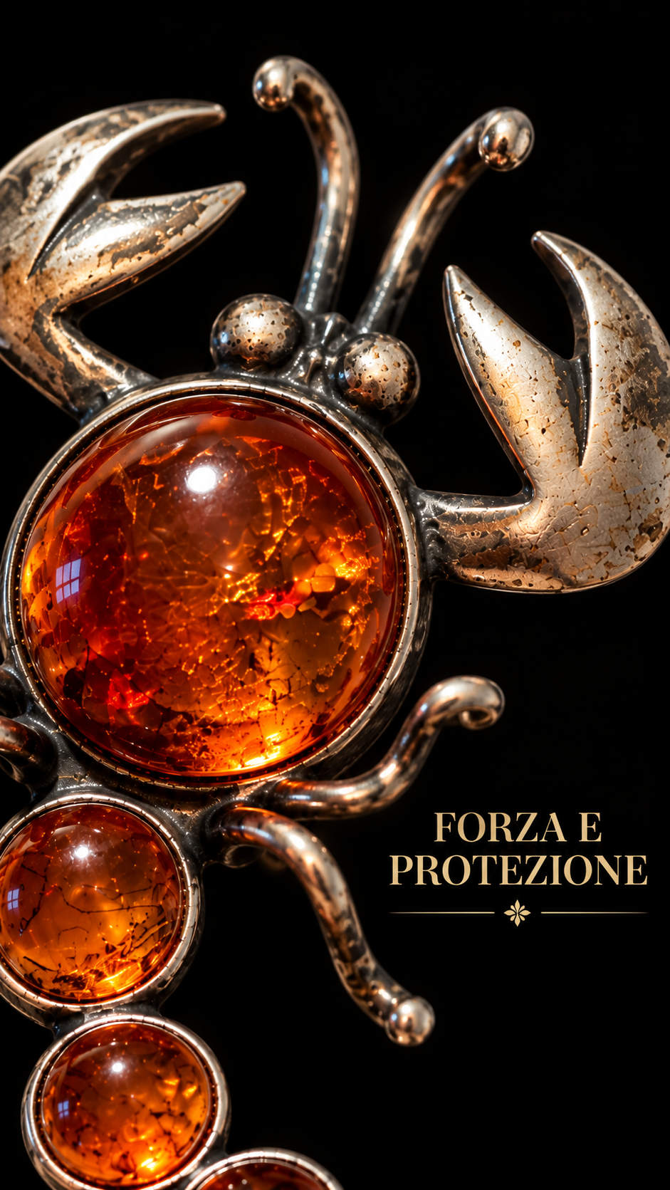 Spilla gioiello argento ed ambra scorpione custode del deserto