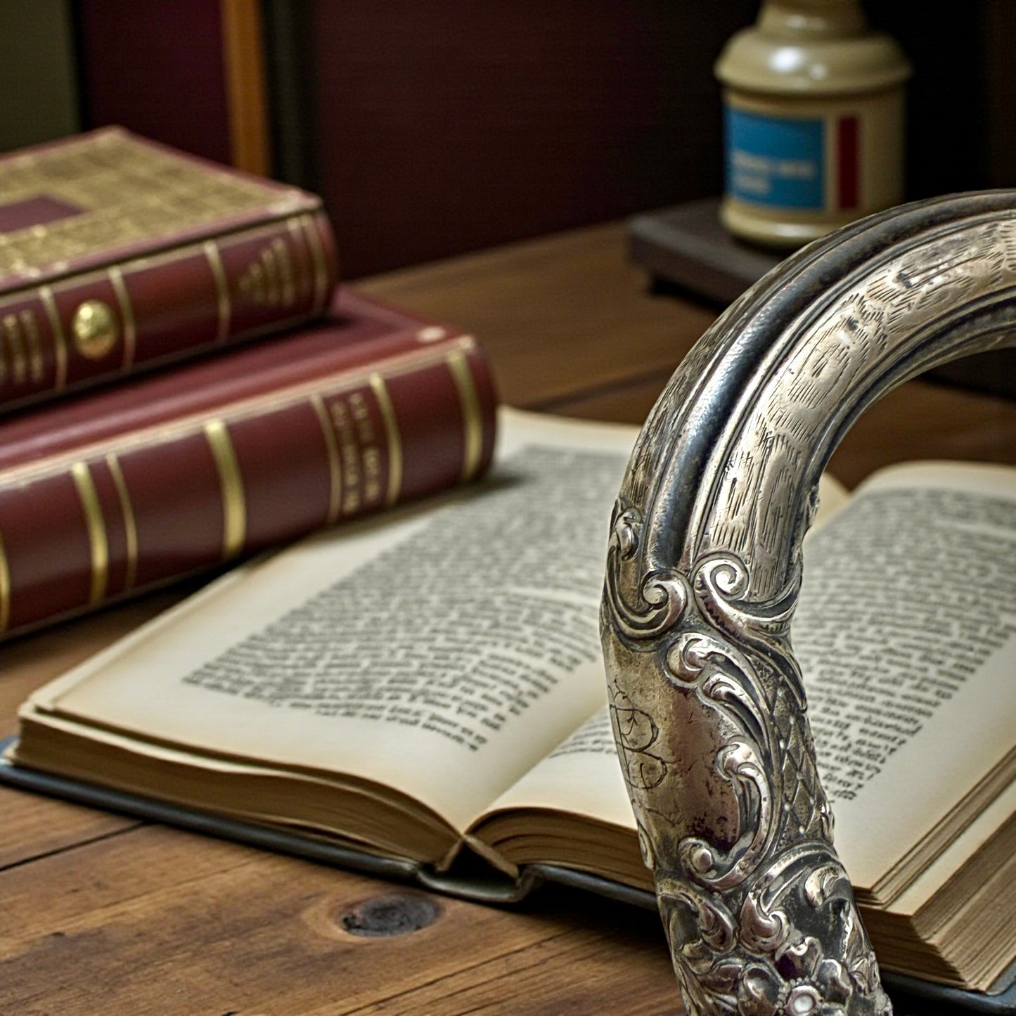 Antica impugnatura in argento per ombrello, fine ‘800 riccamente cesellata con monogramma