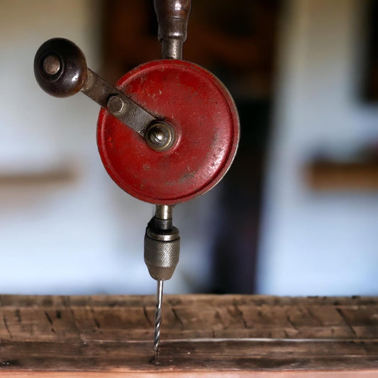 Antique Red Hand Crank Drill