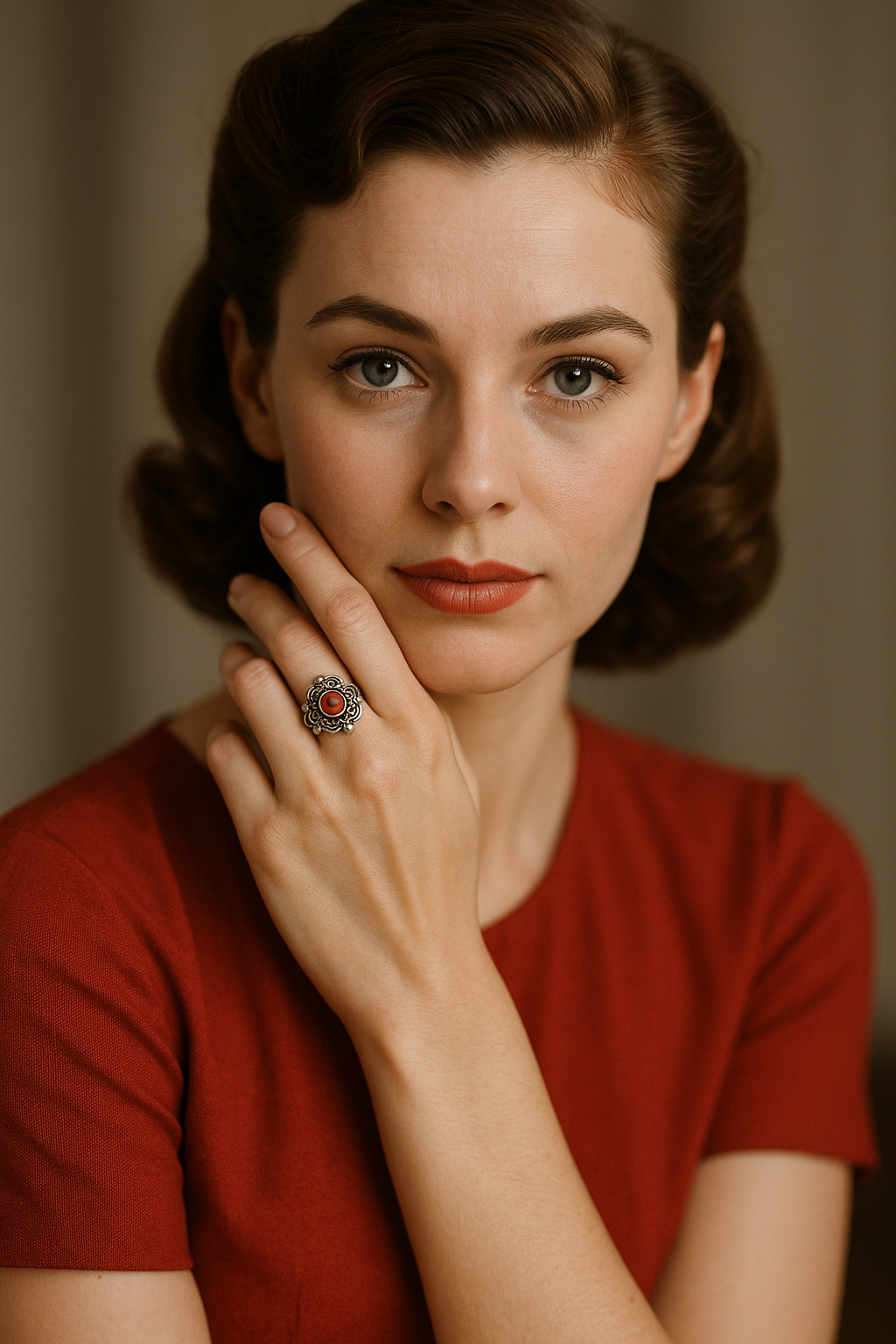 Anello argento 835 e cabochon corallo Mediterraneo, ca anni ‘50, Olanda