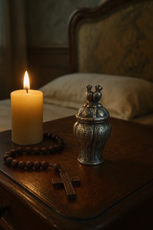 Piccolo reliquiario in argento cesellato, primo novecento