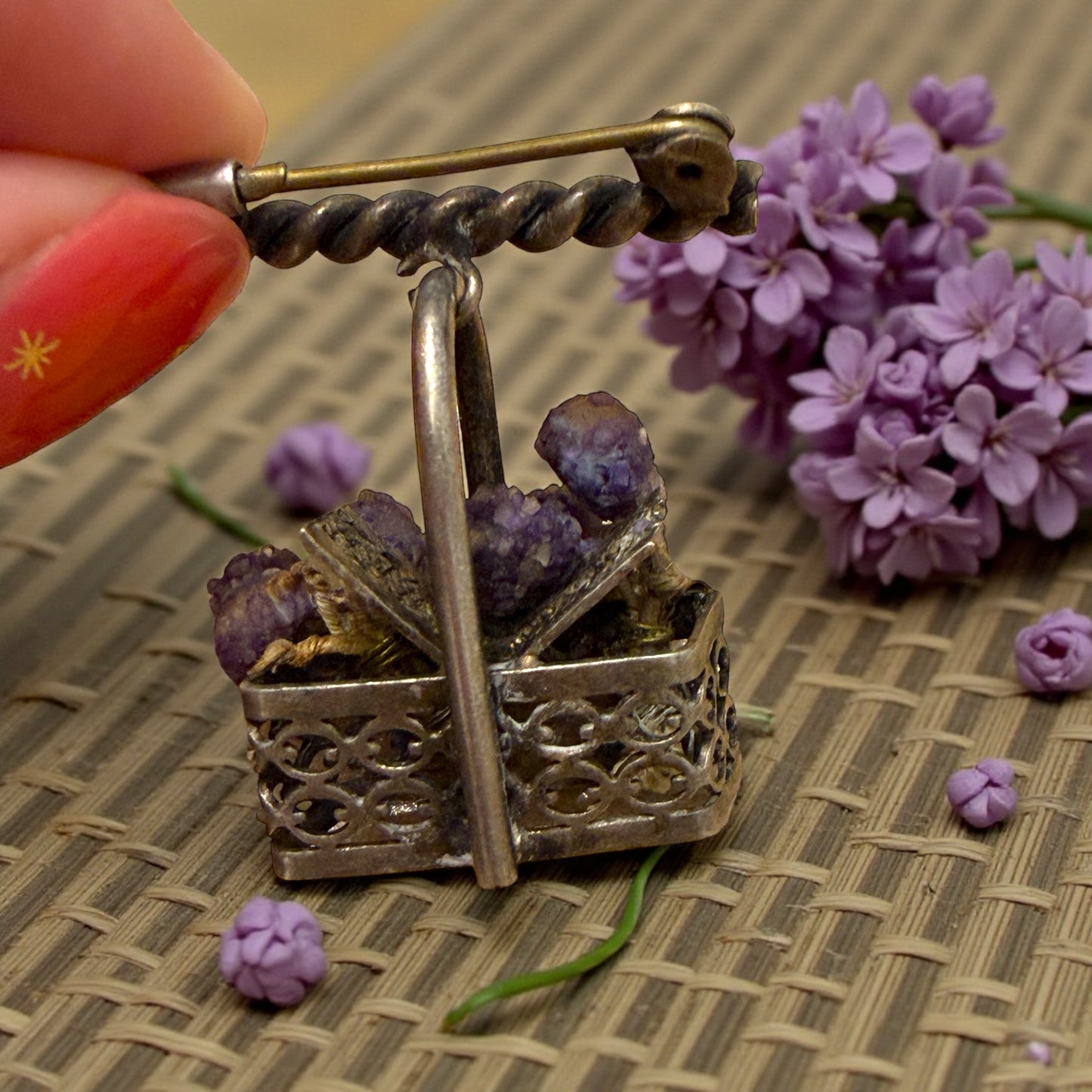 Spilla in argento traforato e Agata botroidale, anni 40-50