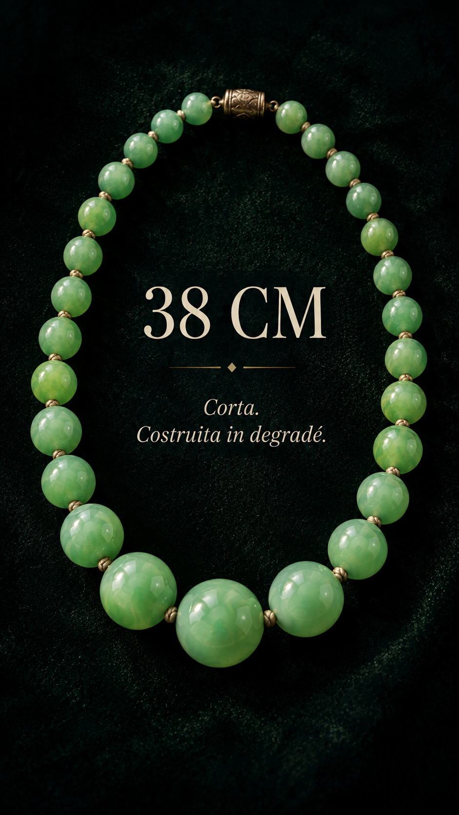 Collana collier perle di Jade Glass degradé anni ‘40 con chiusura a barilotto
