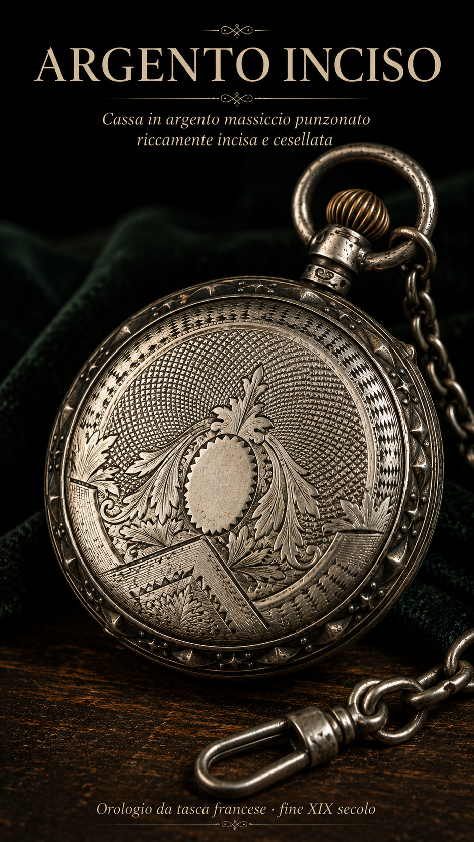 Antico esclusivo orologio da taschino fine ‘800 con cassa in argento massiccio e chatelaine argentata