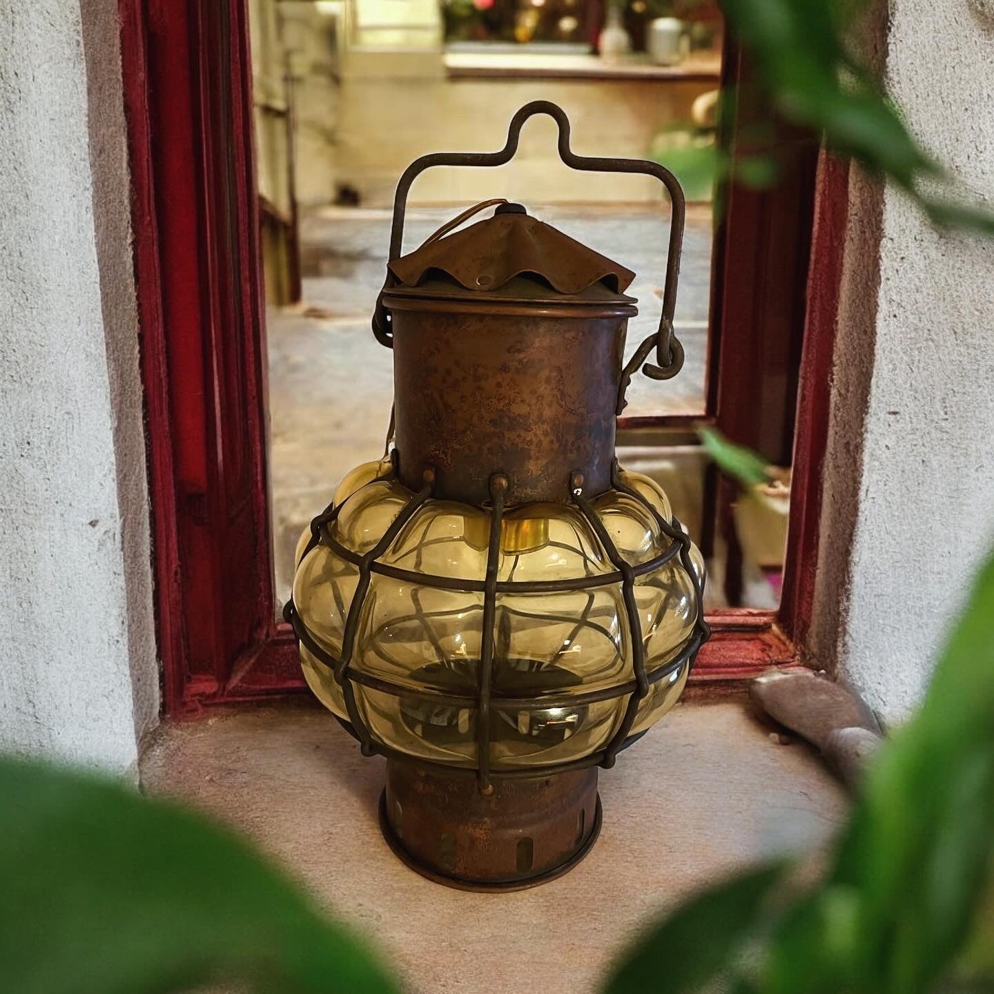 Yellow curved glass lantern